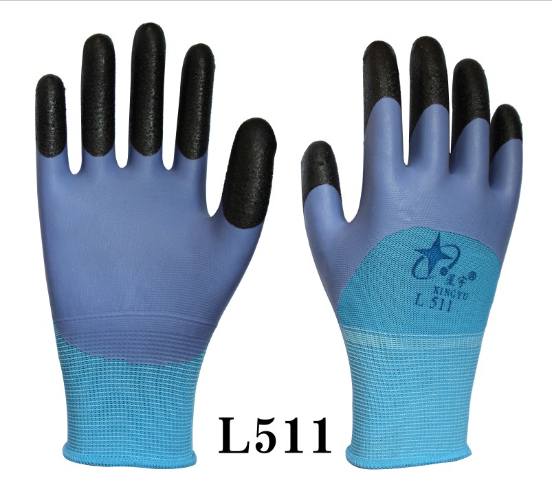 L511 十三针彩涤纶防滑加固耐磨半浸手套